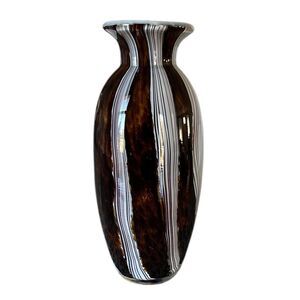Striped Brown and White Glass Decorative Vase